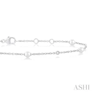 3 MM Round Shape Cultured Pearl and 1/20 ctw Round Cut Diamond Fashion Station Bracelet in 14K White Gold