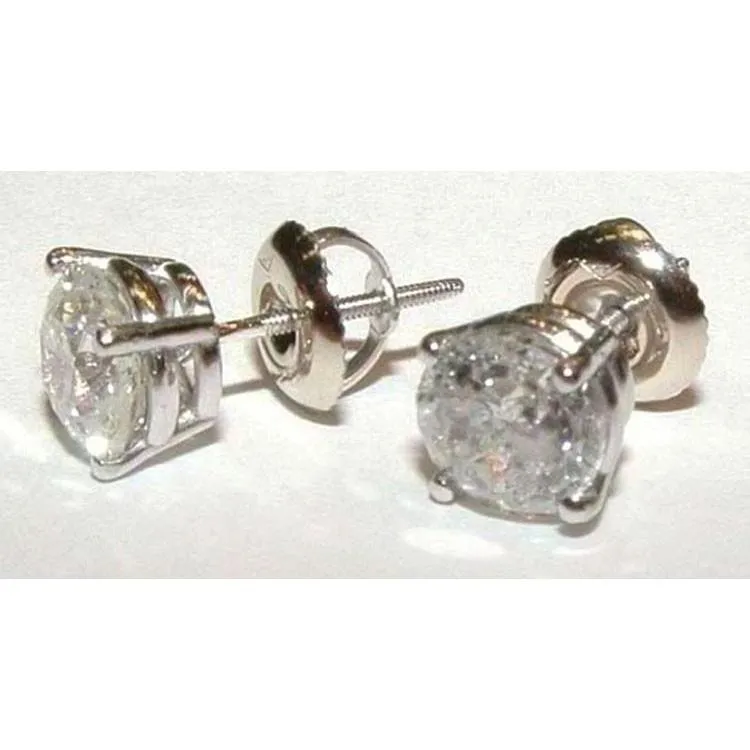 3.01 Carat Natural Earth Mined Diamond Stud Earrings Round White Gold Studs