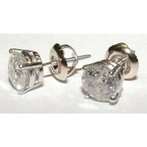 3.01 Carat Natural Earth Mined Diamond Stud Earrings Round White Gold Studs