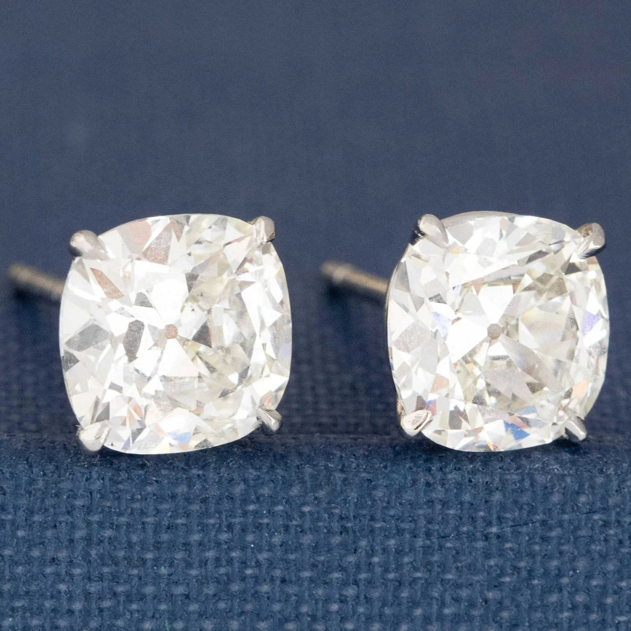 3.18ctw Old Mine Cut Diamond Stud Earrings, GIA J