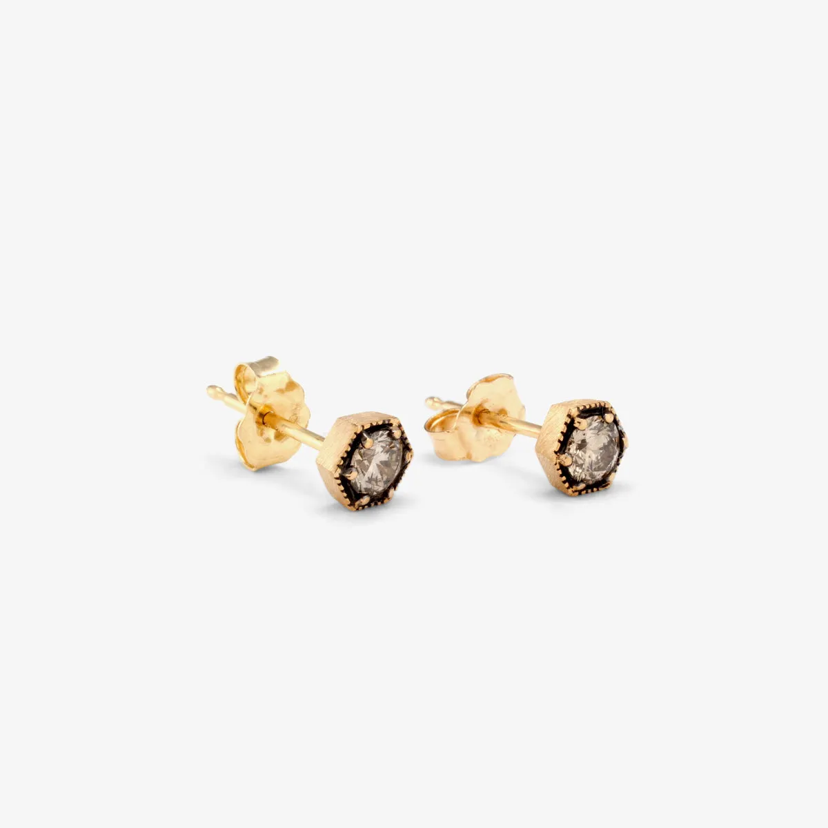 3.5mm Brown Diamond Hexagon Studs | E9903BR
