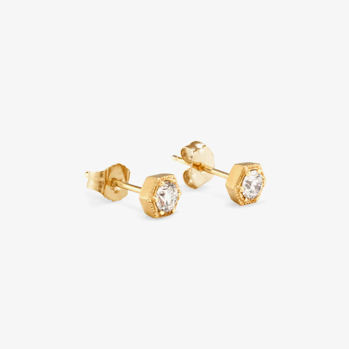 3.5mm White Diamond Hexagon Studs | E9903W