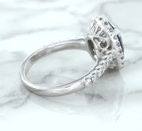 3.68ct. Oval GIA Certified Blue Sapphire Ring with Diamond Halo in 18K White Gold