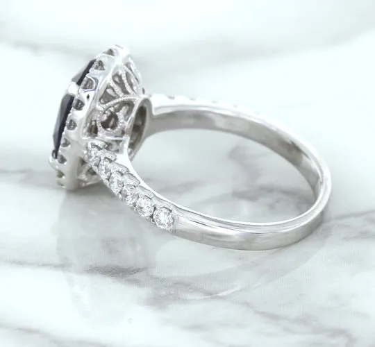 3.68ct. Oval GIA Certified Blue Sapphire Ring with Diamond Halo in 18K White Gold