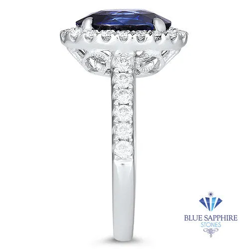 3.68ct. Oval GIA Certified Blue Sapphire Ring with Diamond Halo in 18K White Gold