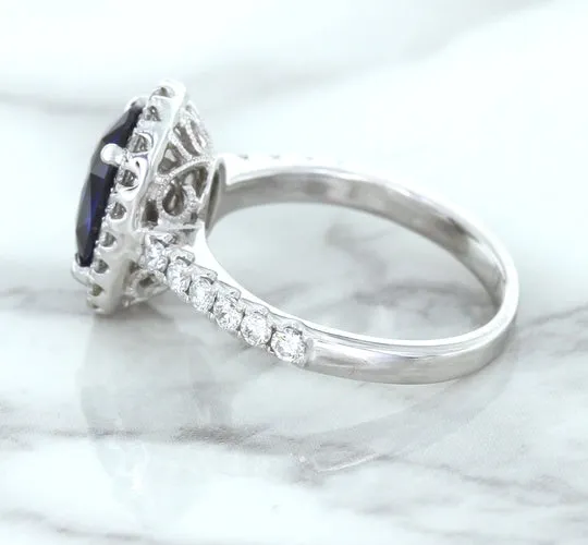3.68ct. Oval GIA Certified Blue Sapphire Ring with Diamond Halo in 18K White Gold