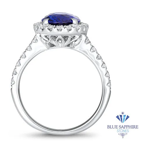 3.68ct. Oval GIA Certified Blue Sapphire Ring with Diamond Halo in 18K White Gold