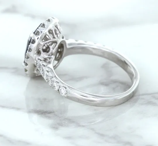 3.68ct. Oval GIA Certified Blue Sapphire Ring with Diamond Halo in 18K White Gold