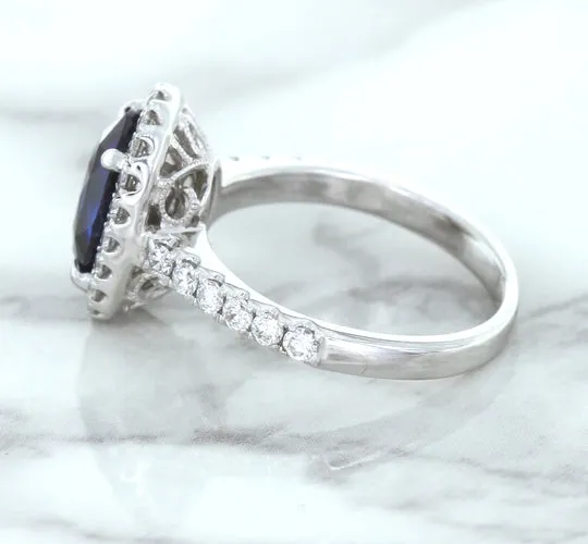 3.68ct. Oval GIA Certified Blue Sapphire Ring with Diamond Halo in 18K White Gold