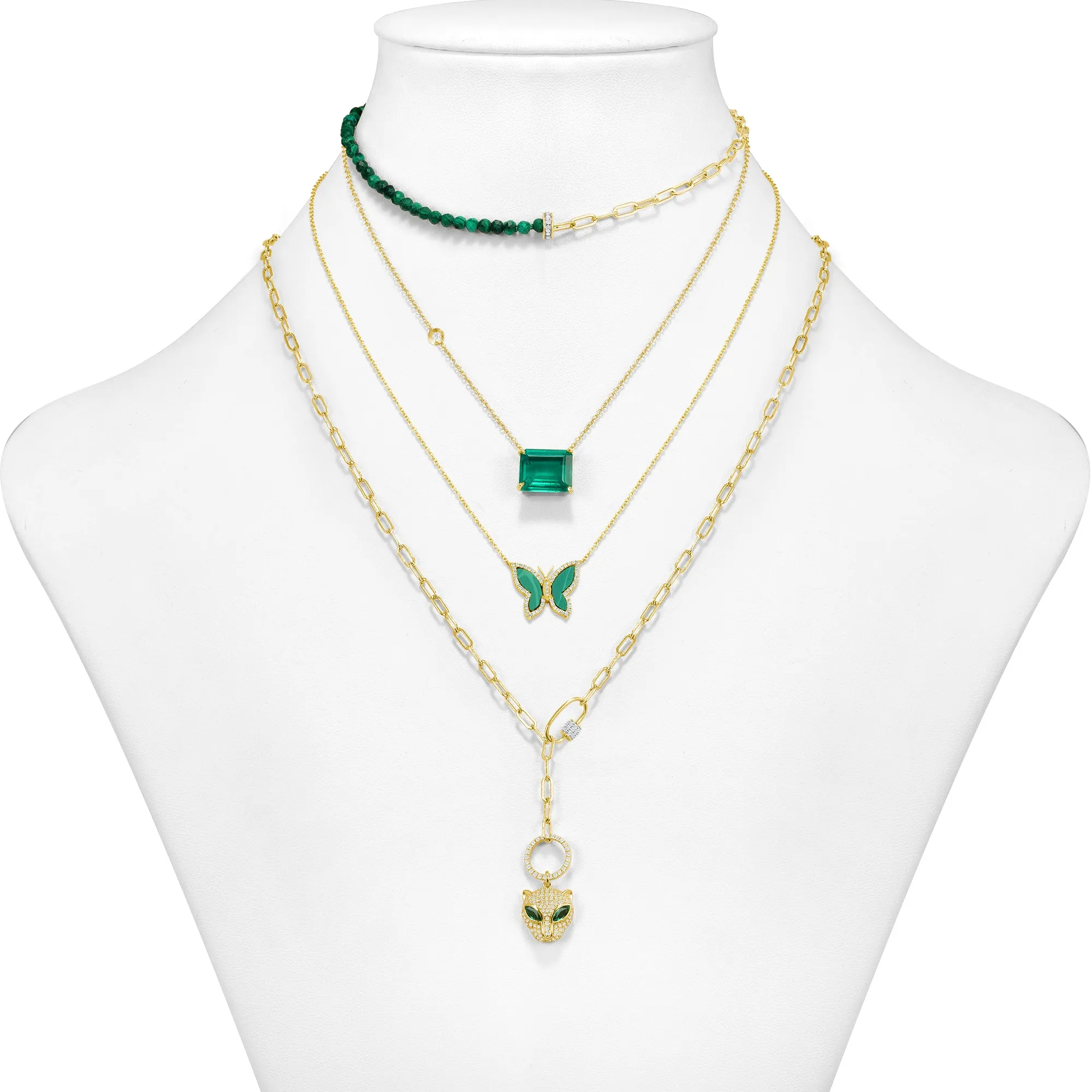 4 Layers Emerald and Malachite Necklaces