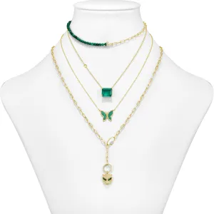 4 Layers Emerald and Malachite Necklaces