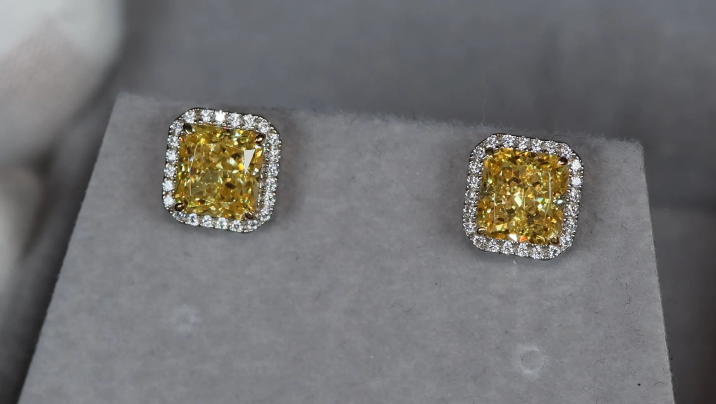 4.0ct Yellow Diamond Ear Studs | Yellow Radiant Cut Diamond Ear Studs