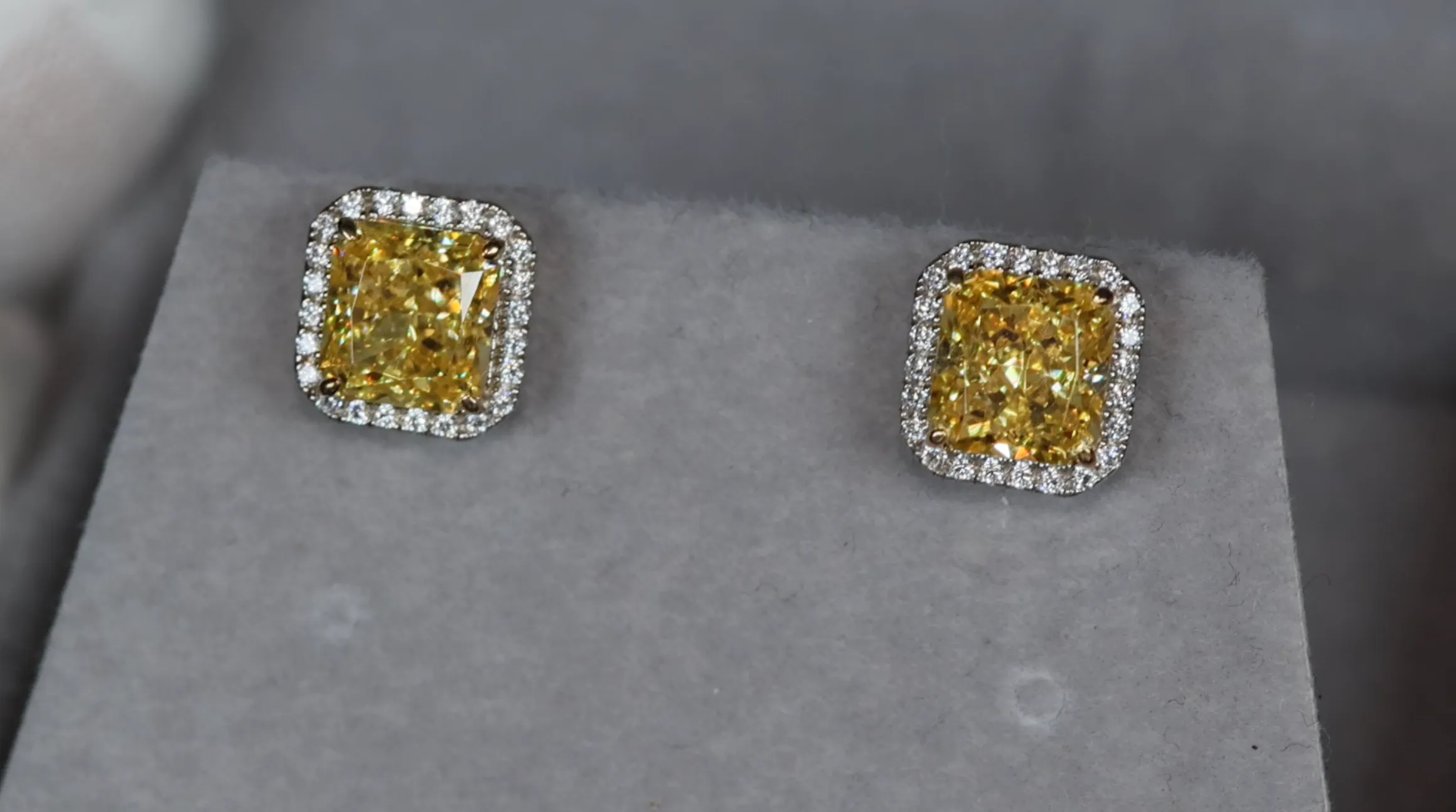 4.0ct Yellow Diamond Ear Studs | Yellow Radiant Cut Diamond Ear Studs