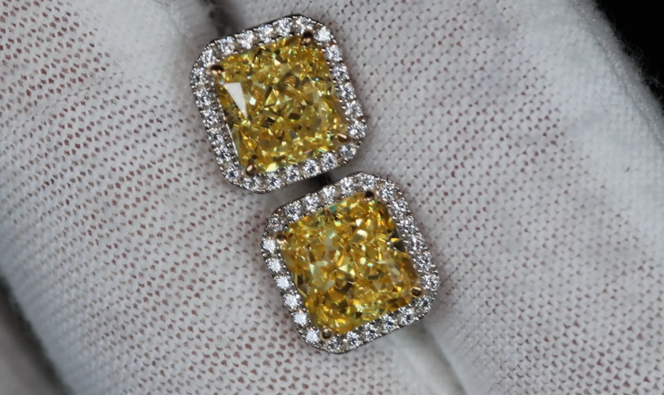 4.0ct Yellow Diamond Ear Studs | Yellow Radiant Cut Diamond Ear Studs