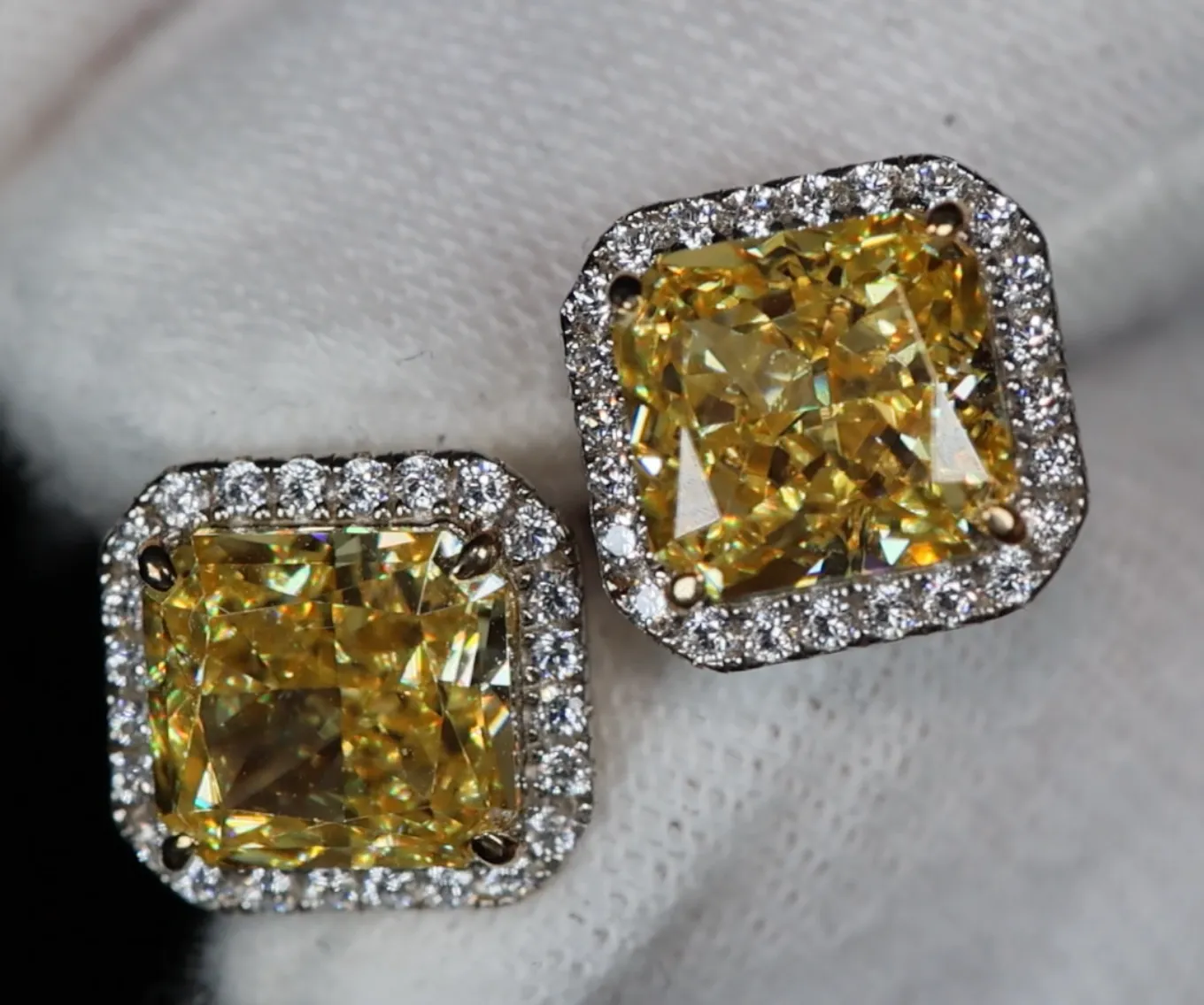 4.0ct Yellow Diamond Ear Studs | Yellow Radiant Cut Diamond Ear Studs