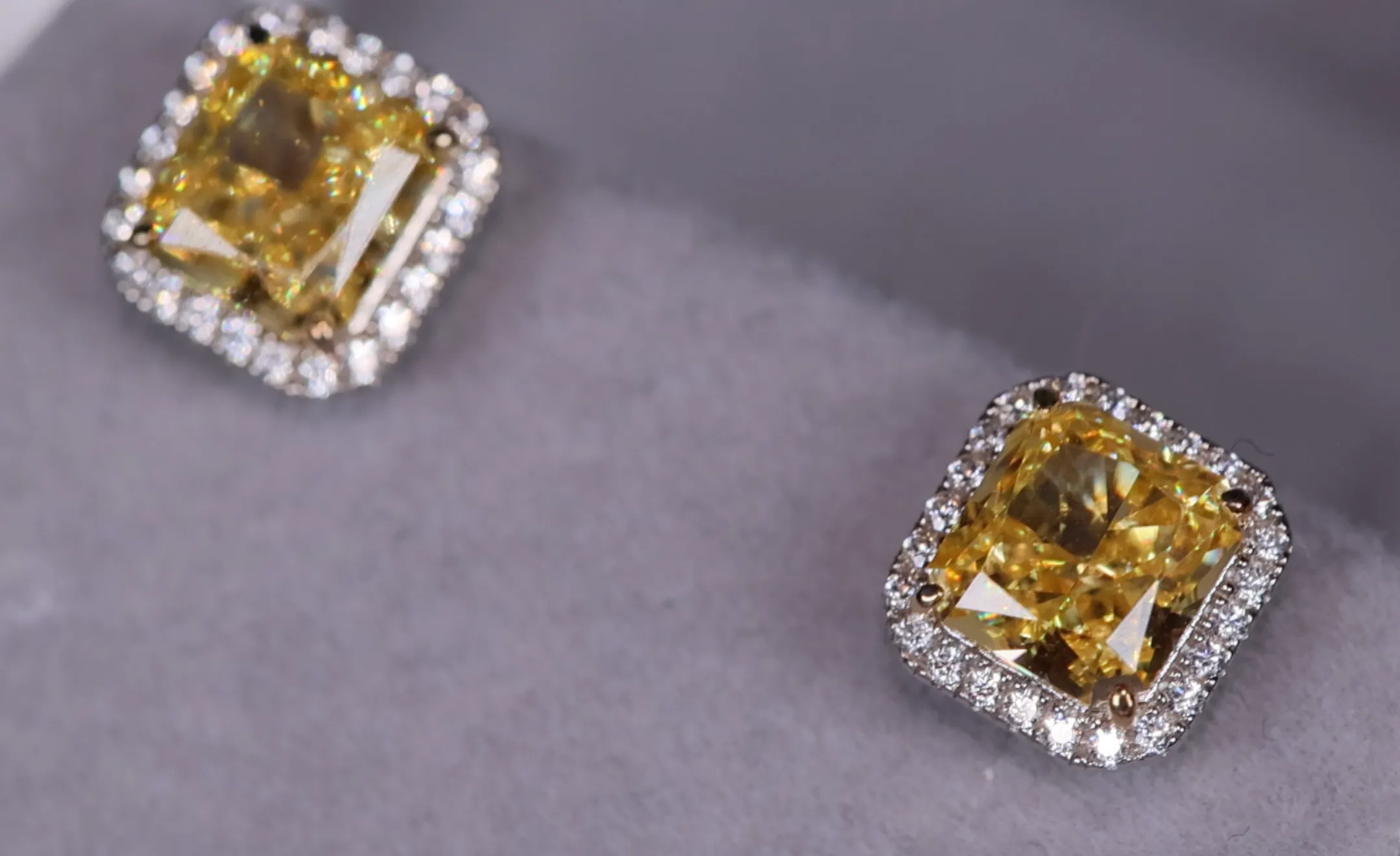 4.0ct Yellow Diamond Ear Studs | Yellow Radiant Cut Diamond Ear Studs