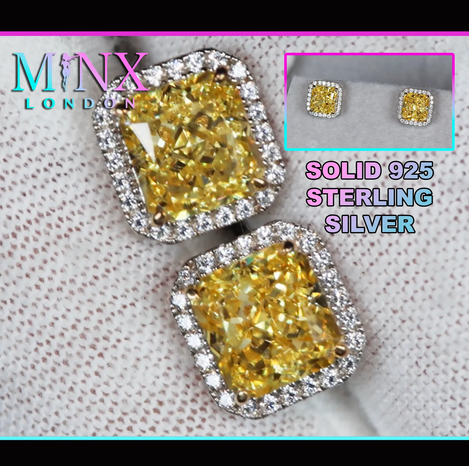 4.0ct Yellow Diamond Ear Studs | Yellow Radiant Cut Diamond Ear Studs