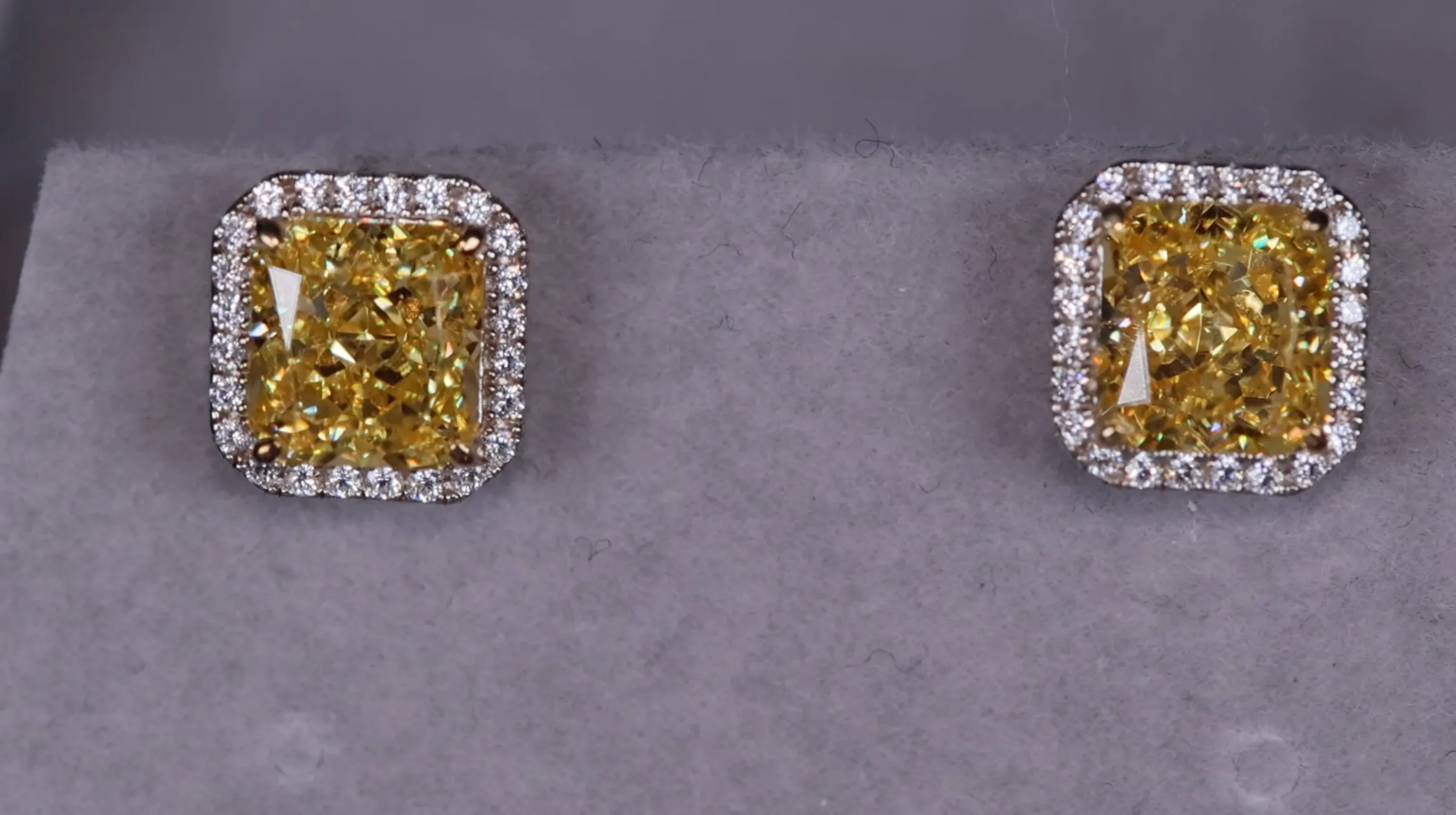 4.0ct Yellow Diamond Ear Studs | Yellow Radiant Cut Diamond Ear Studs