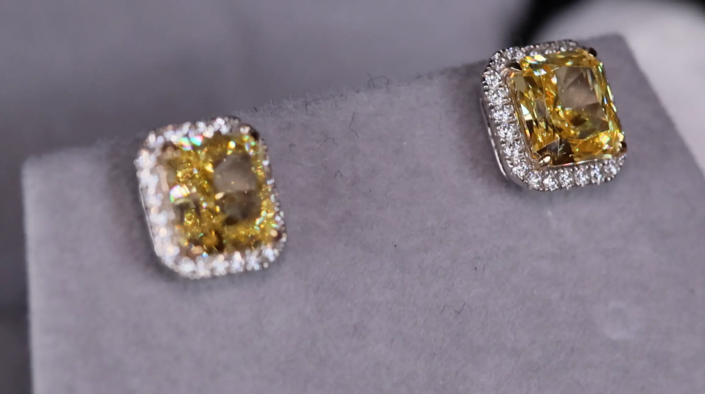4.0ct Yellow Diamond Ear Studs | Yellow Radiant Cut Diamond Ear Studs