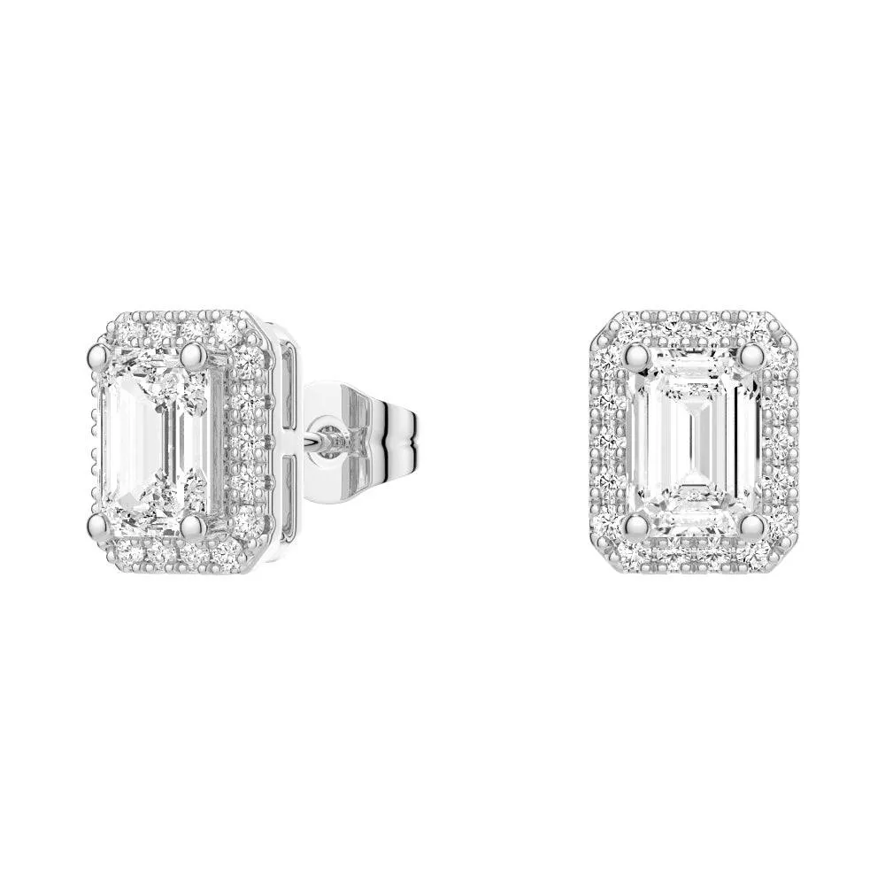 4.14 ctw Emerald Cut Moissanite Halo Stud Earrings
