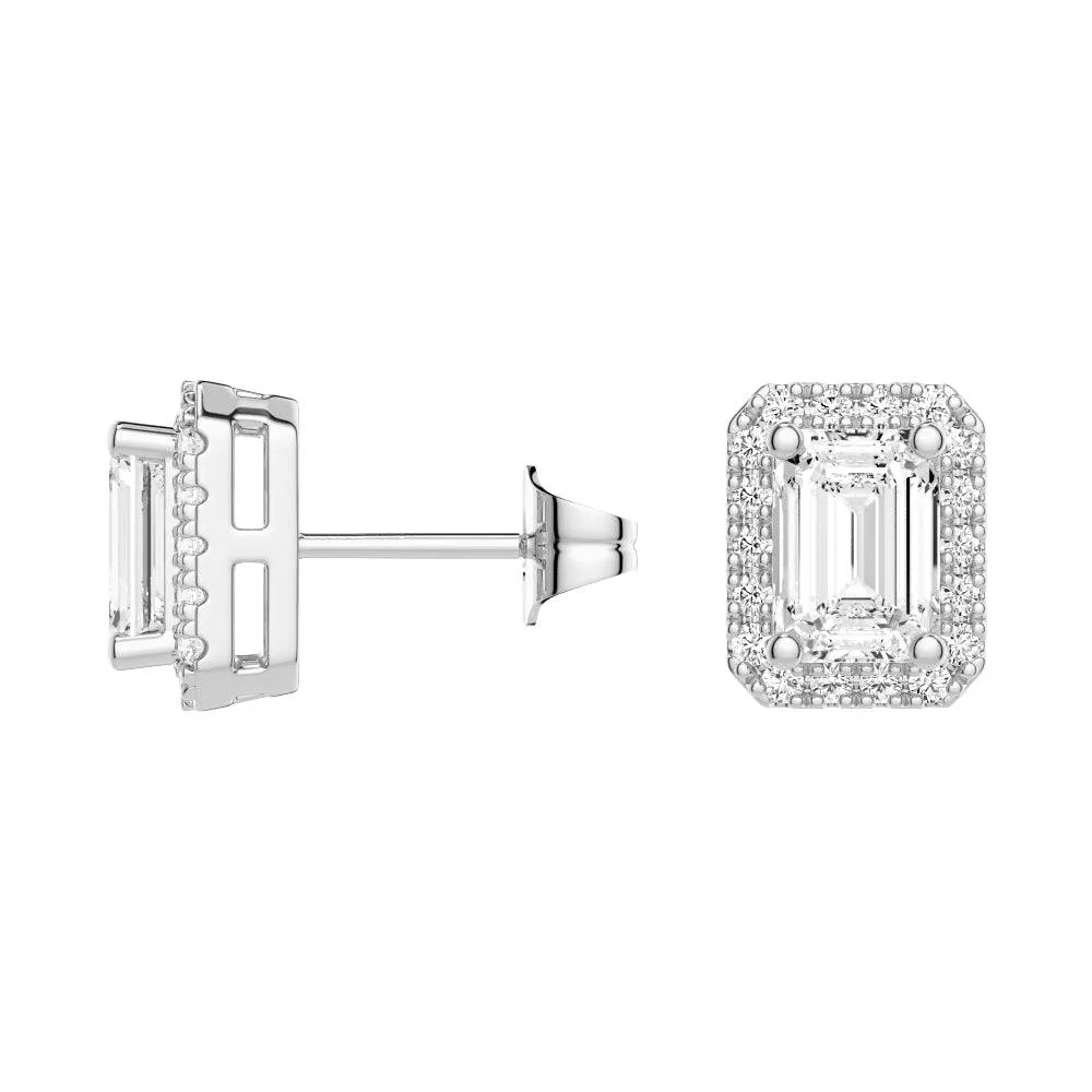 4.14 ctw Emerald Cut Moissanite Halo Stud Earrings