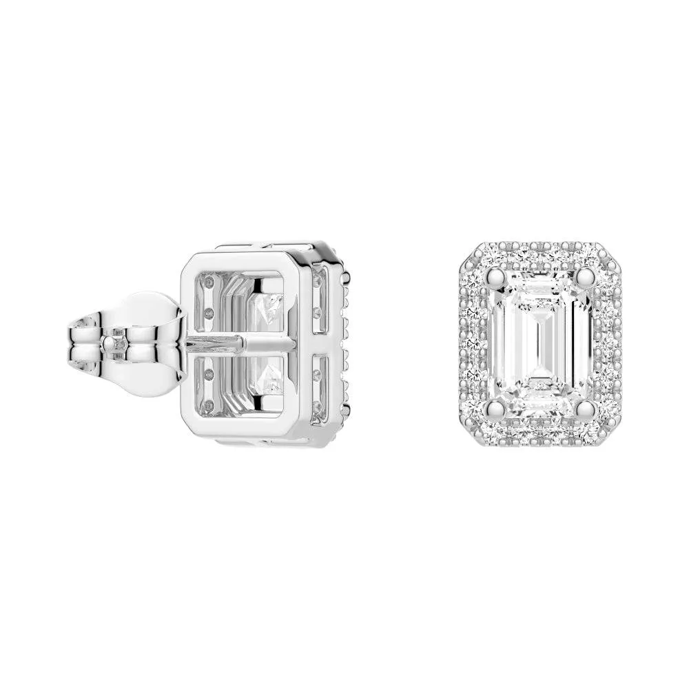 4.14 ctw Emerald Cut Moissanite Halo Stud Earrings