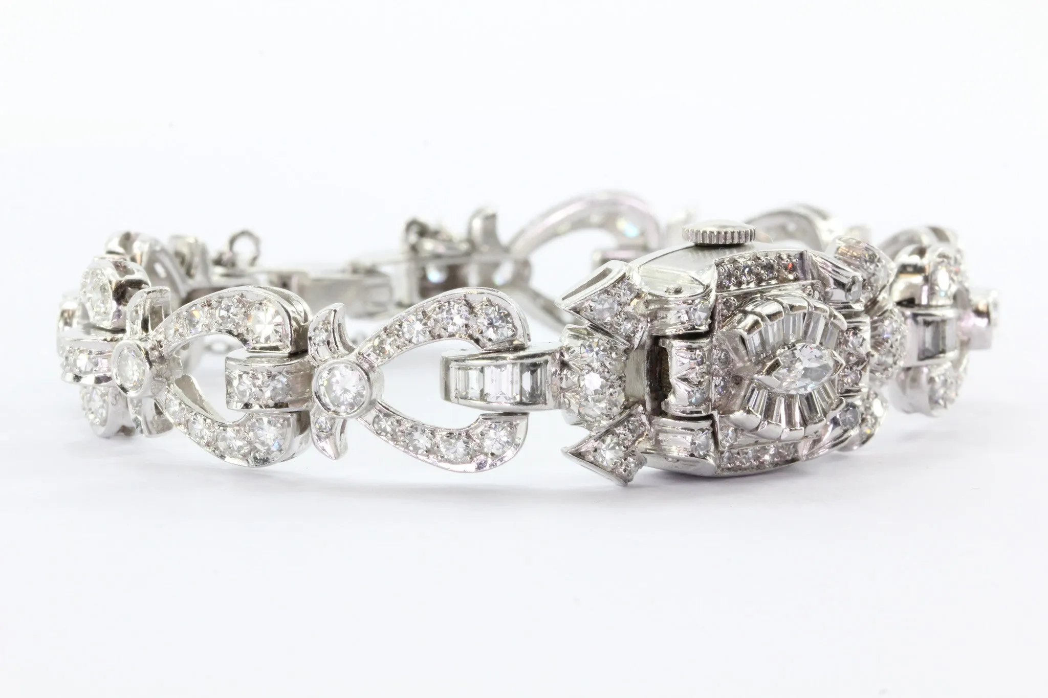 5 Carats of Diamonds on a Platinum Art Deco Hamilton 1940's Cocktail Watch