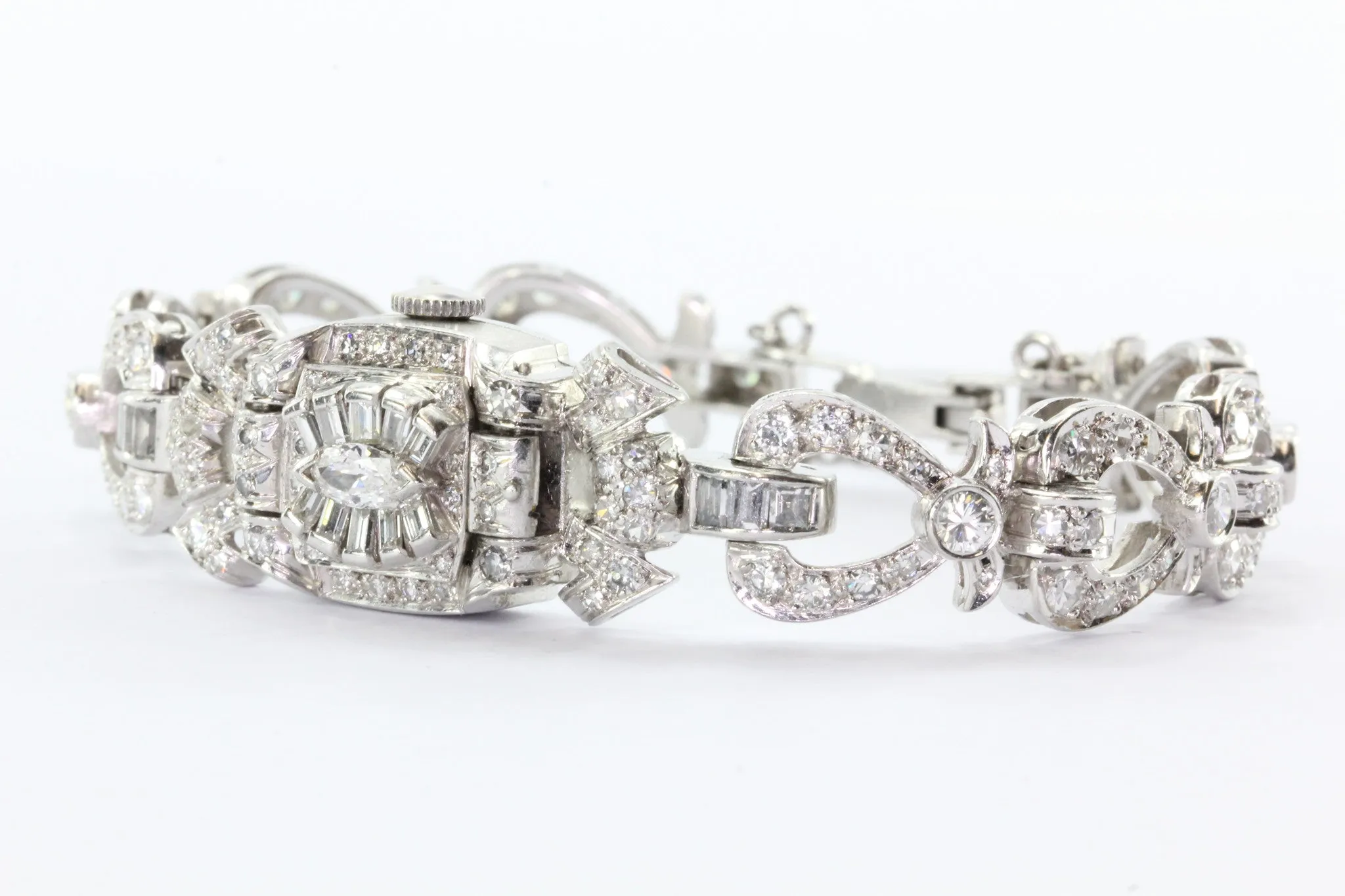 5 Carats of Diamonds on a Platinum Art Deco Hamilton 1940's Cocktail Watch