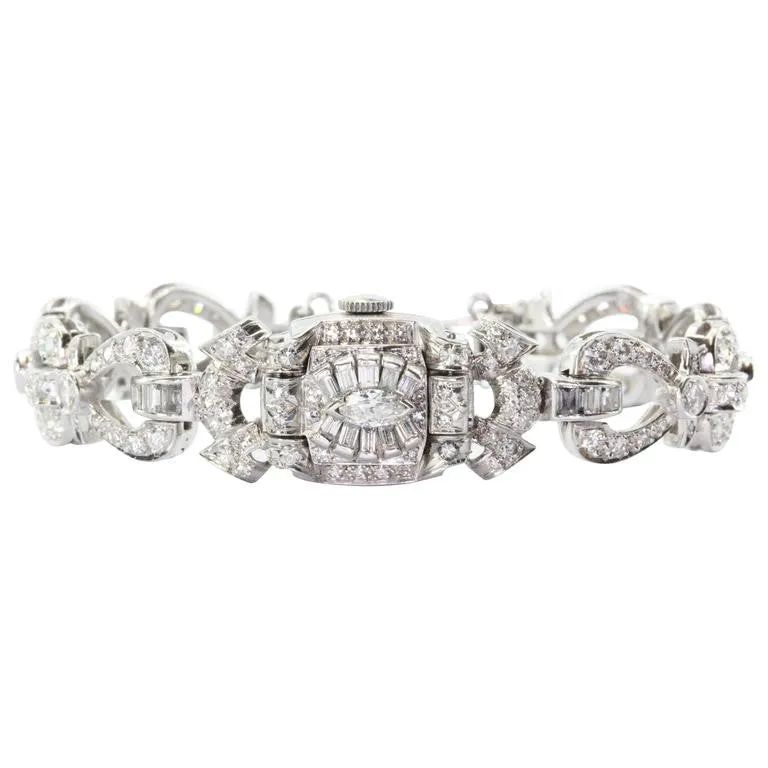 5 Carats of Diamonds on a Platinum Art Deco Hamilton 1940's Cocktail Watch