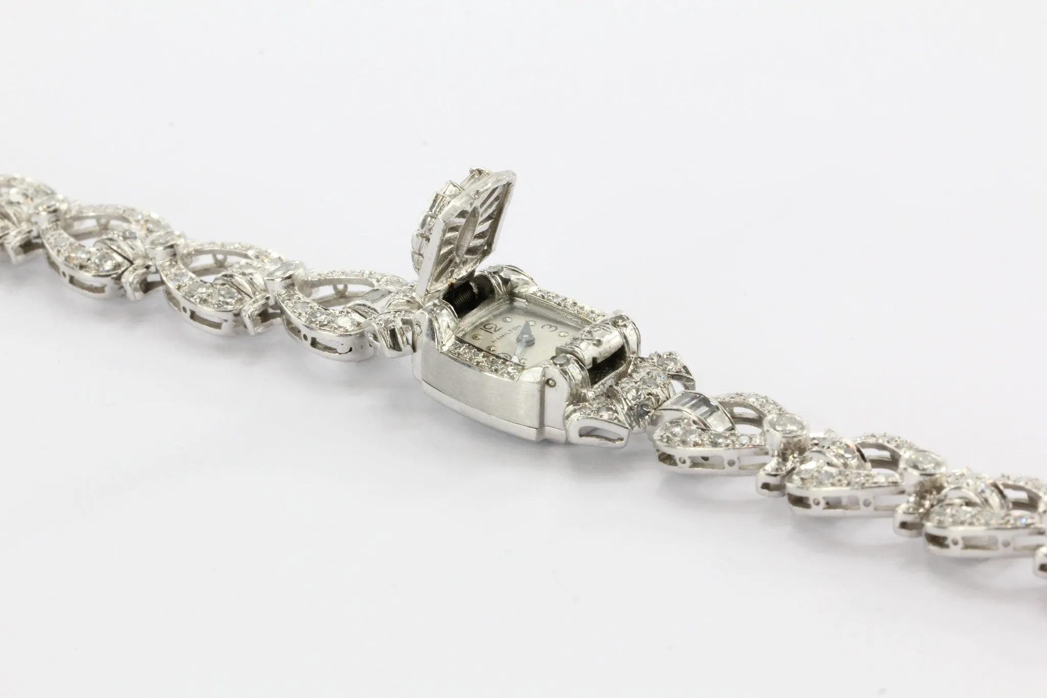 5 Carats of Diamonds on a Platinum Art Deco Hamilton 1940's Cocktail Watch
