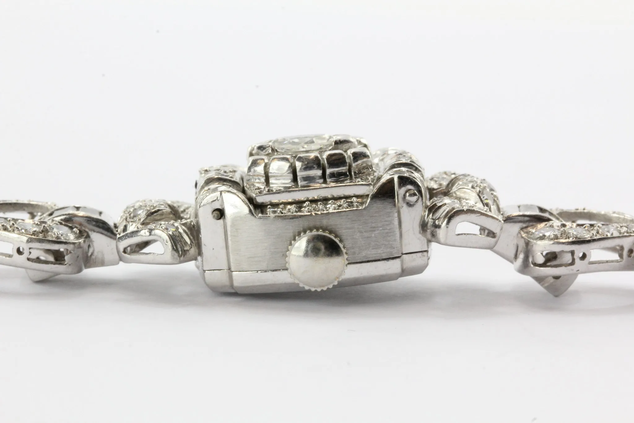 5 Carats of Diamonds on a Platinum Art Deco Hamilton 1940's Cocktail Watch