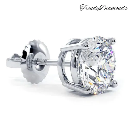 5.00ctw Round Brilliant Diamond Studs Earrings Basket Set in 14k White Gold