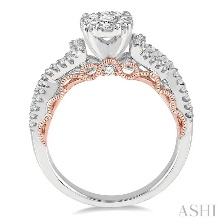 5/8 ctw Round Diamond Lovebright Crossover Shank Engagement Ring in 14K White and Rose Gold