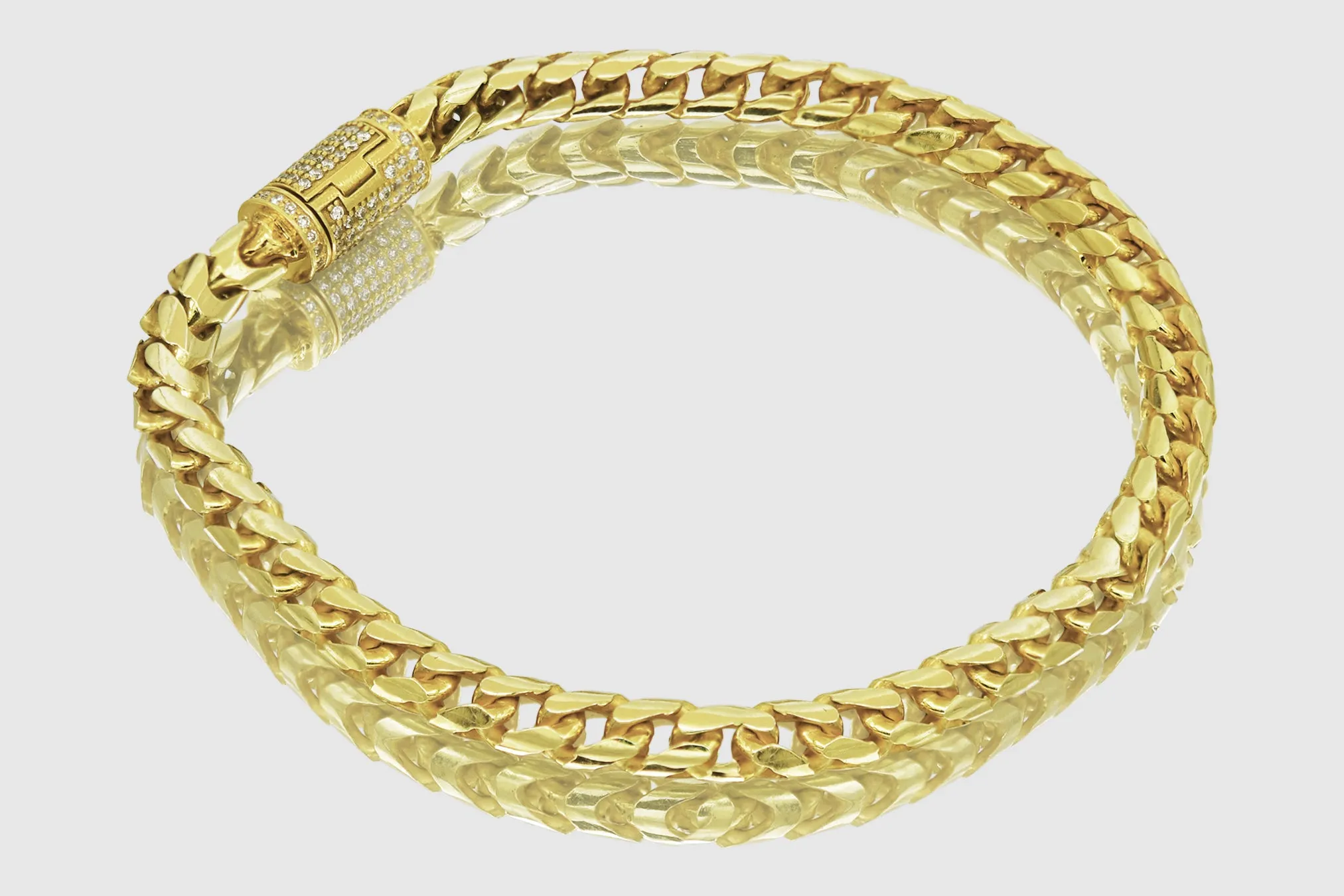 5mm Round Franco Diamond Cut Solid Gold Diamond Lock Bracelet