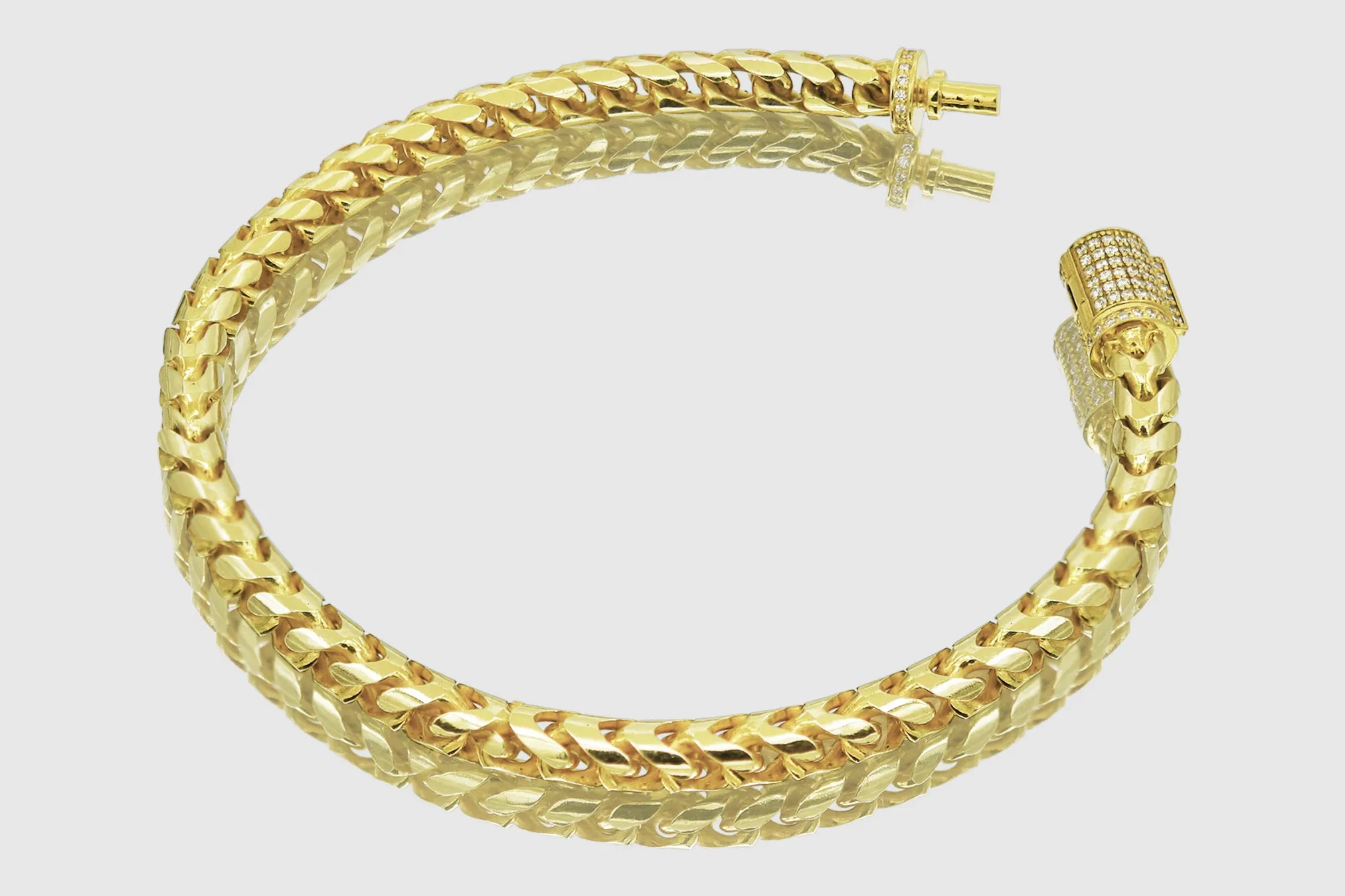 5mm Round Franco Diamond Cut Solid Gold Diamond Lock Bracelet
