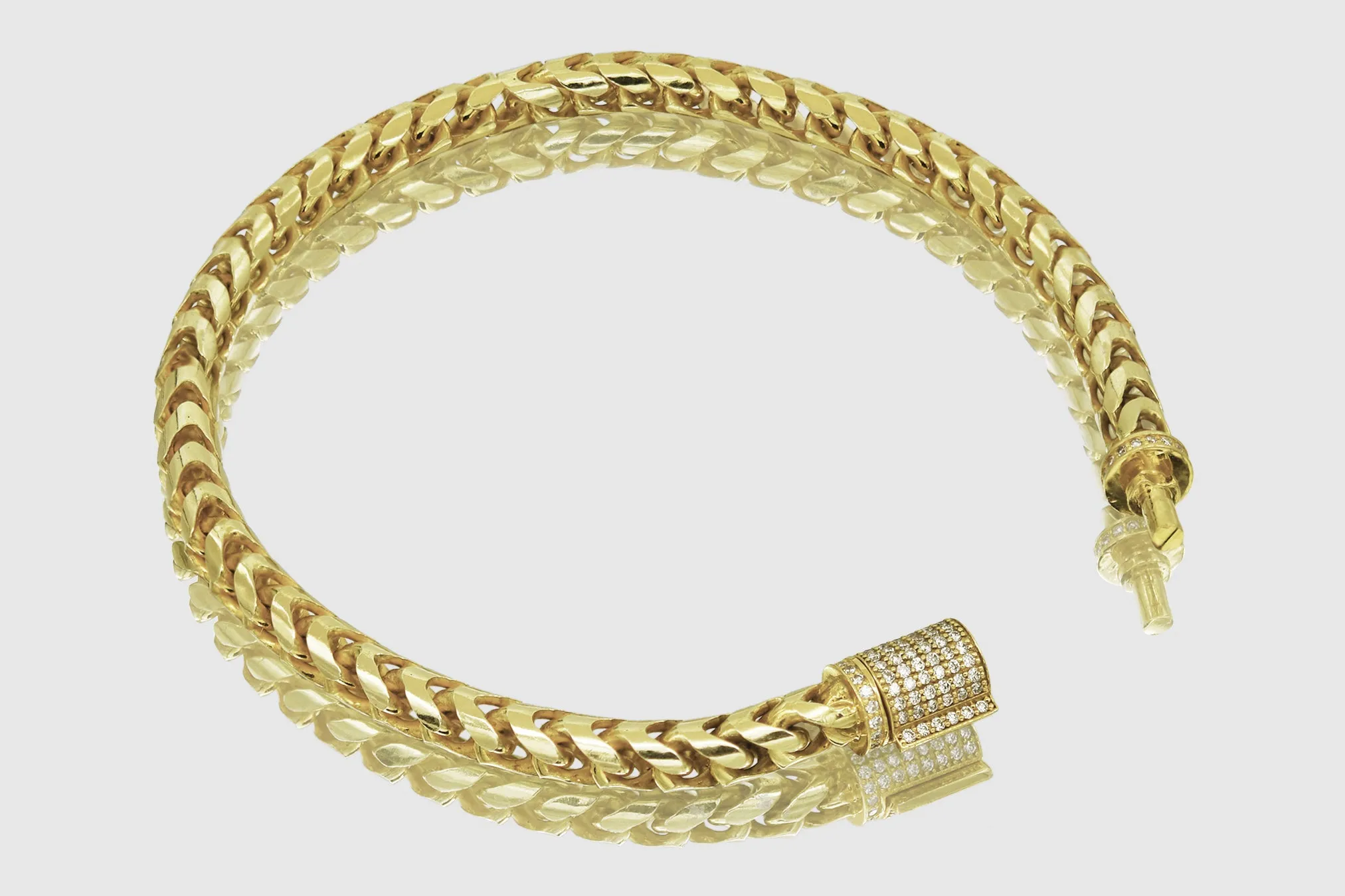 5mm Round Franco Diamond Cut Solid Gold Diamond Lock Bracelet