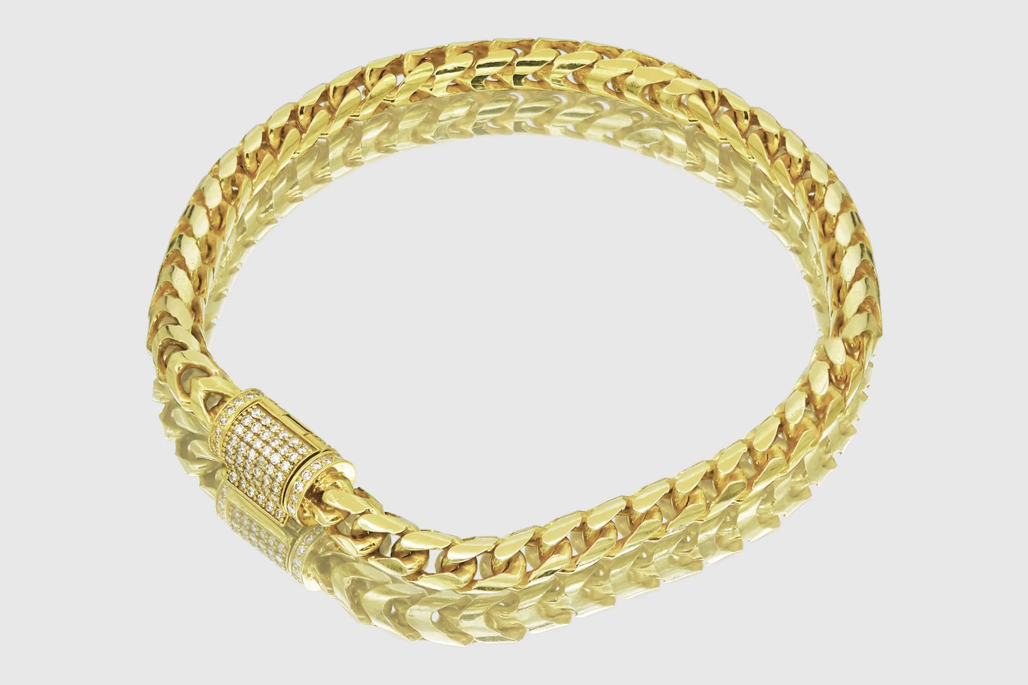 5mm Round Franco Diamond Cut Solid Gold Diamond Lock Bracelet
