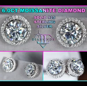 6 Carat Diamond Ear Studs | Big Moissanite Diamond Ear Studs | Iced Out Ear Studs