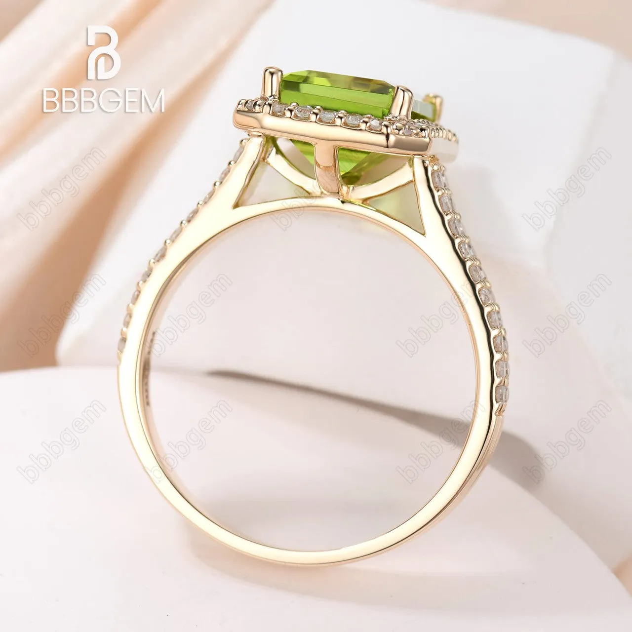 8x10mm Peridot Engagement Ring Emerald Cut Diamond Wedding Band