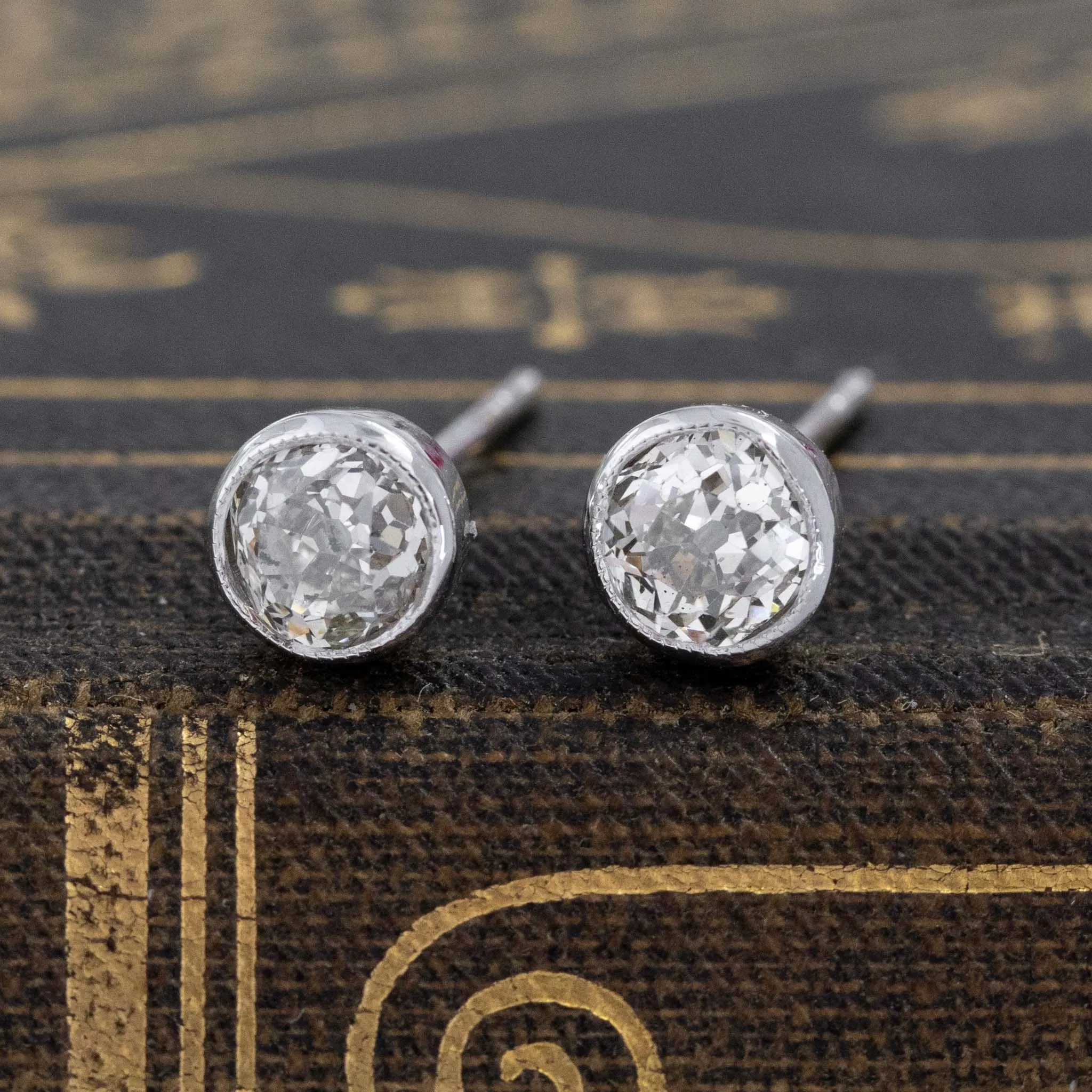 .91ctw Old European Cut Diamond Bezel Stud Earrings