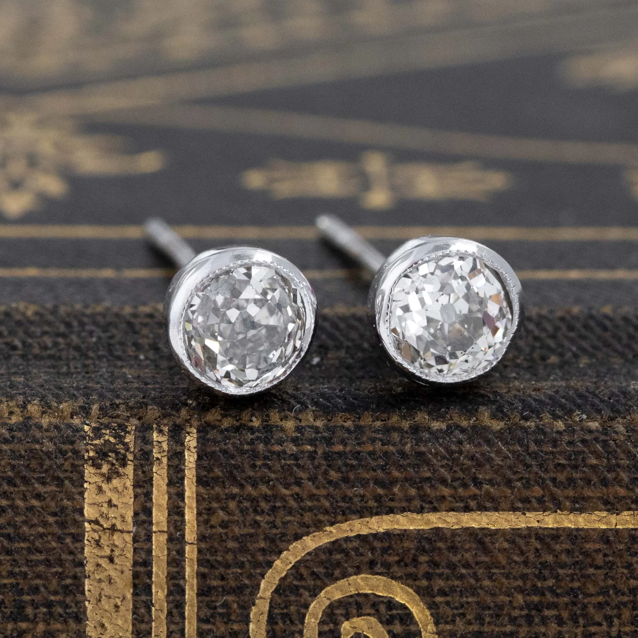 .91ctw Old European Cut Diamond Bezel Stud Earrings