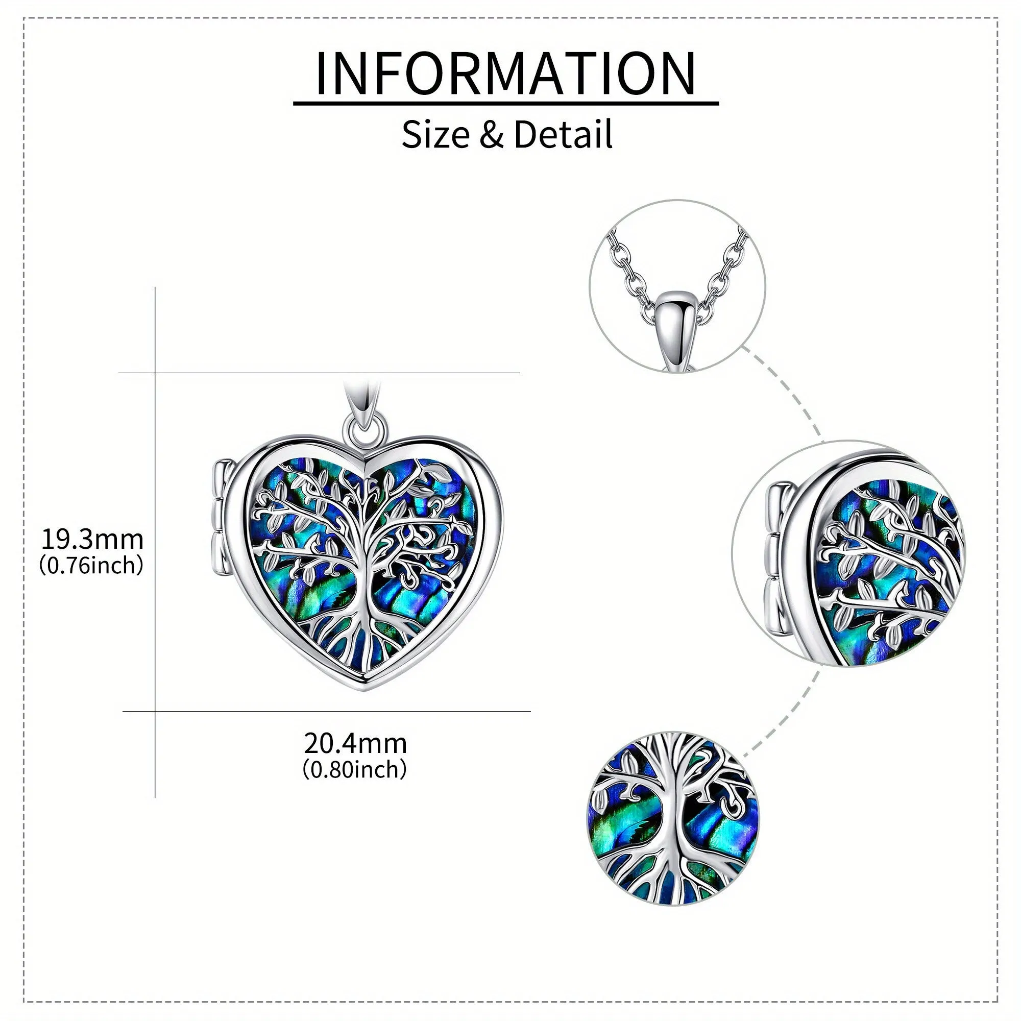 925 Silver Abalone Tree Of Life Heart Locket Necklace