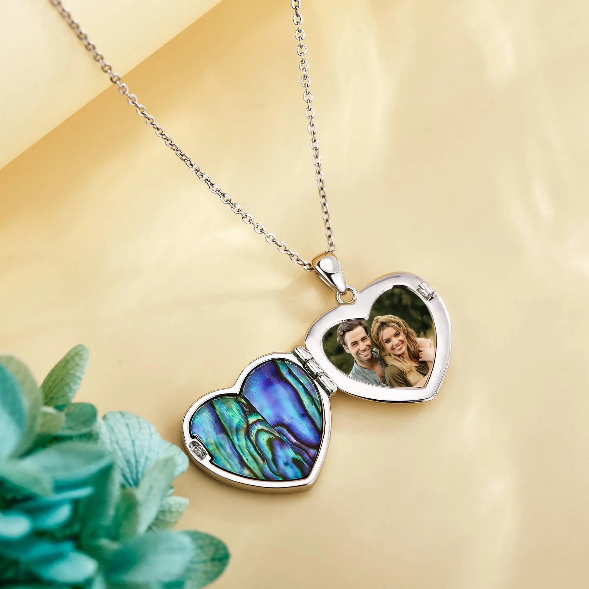 925 Silver Abalone Tree Of Life Heart Locket Necklace
