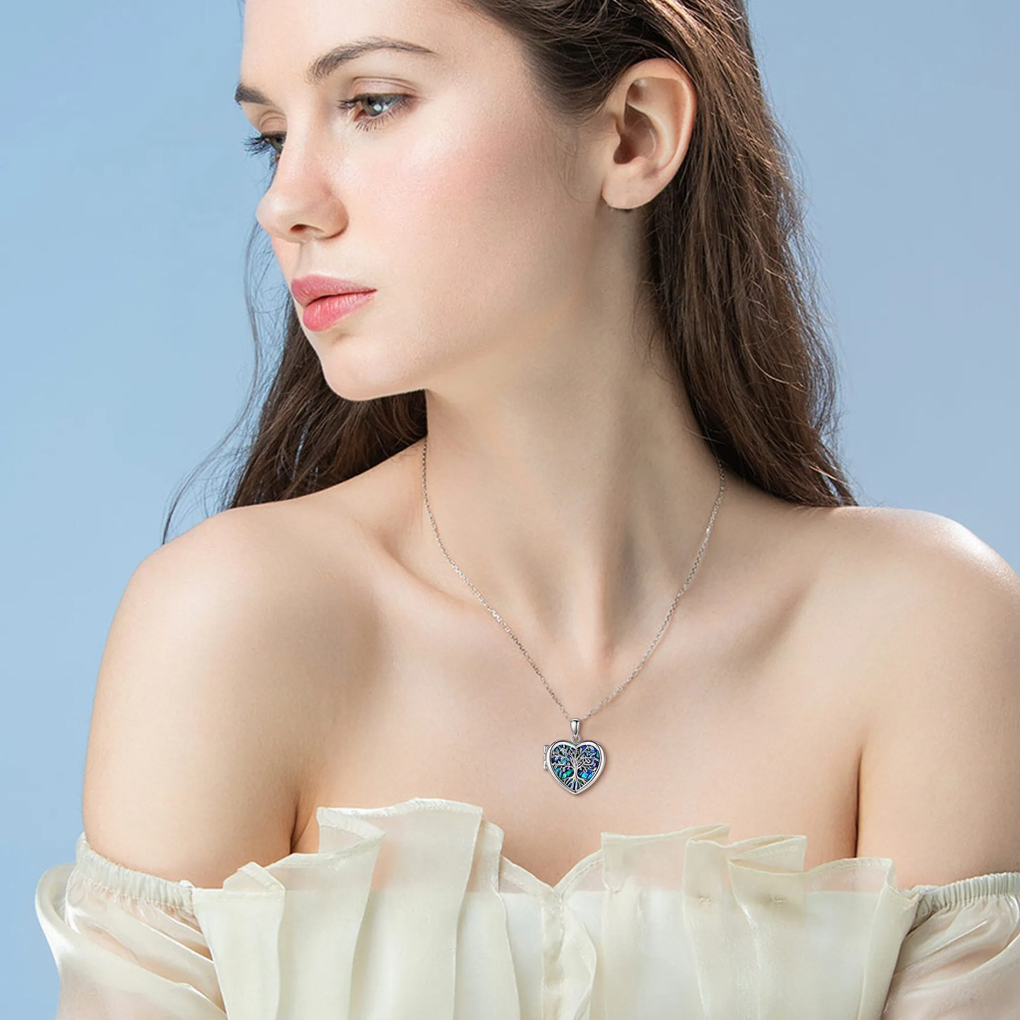 925 Silver Abalone Tree Of Life Heart Locket Necklace