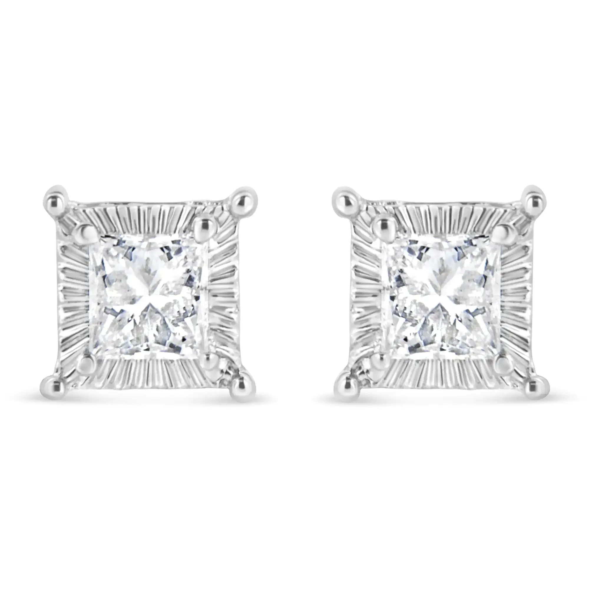 .925 Sterling Silver 1/2 Cttw Princess-cut Diamond Stud Earring (I-J Color, I2-I3 Clarity)