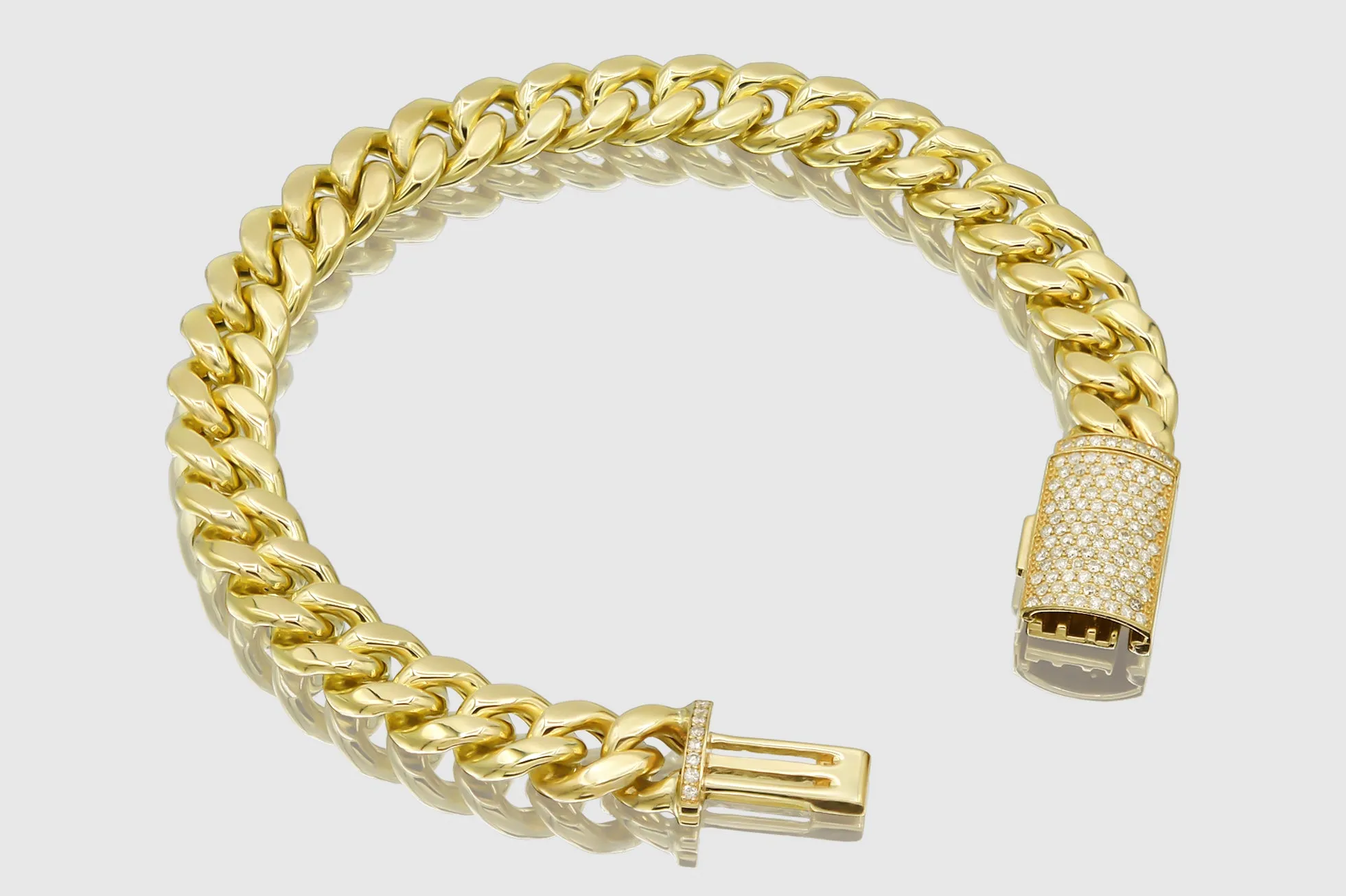 9.5mm Hollow Miami Cuban Gold Diamond Lock Bracelet