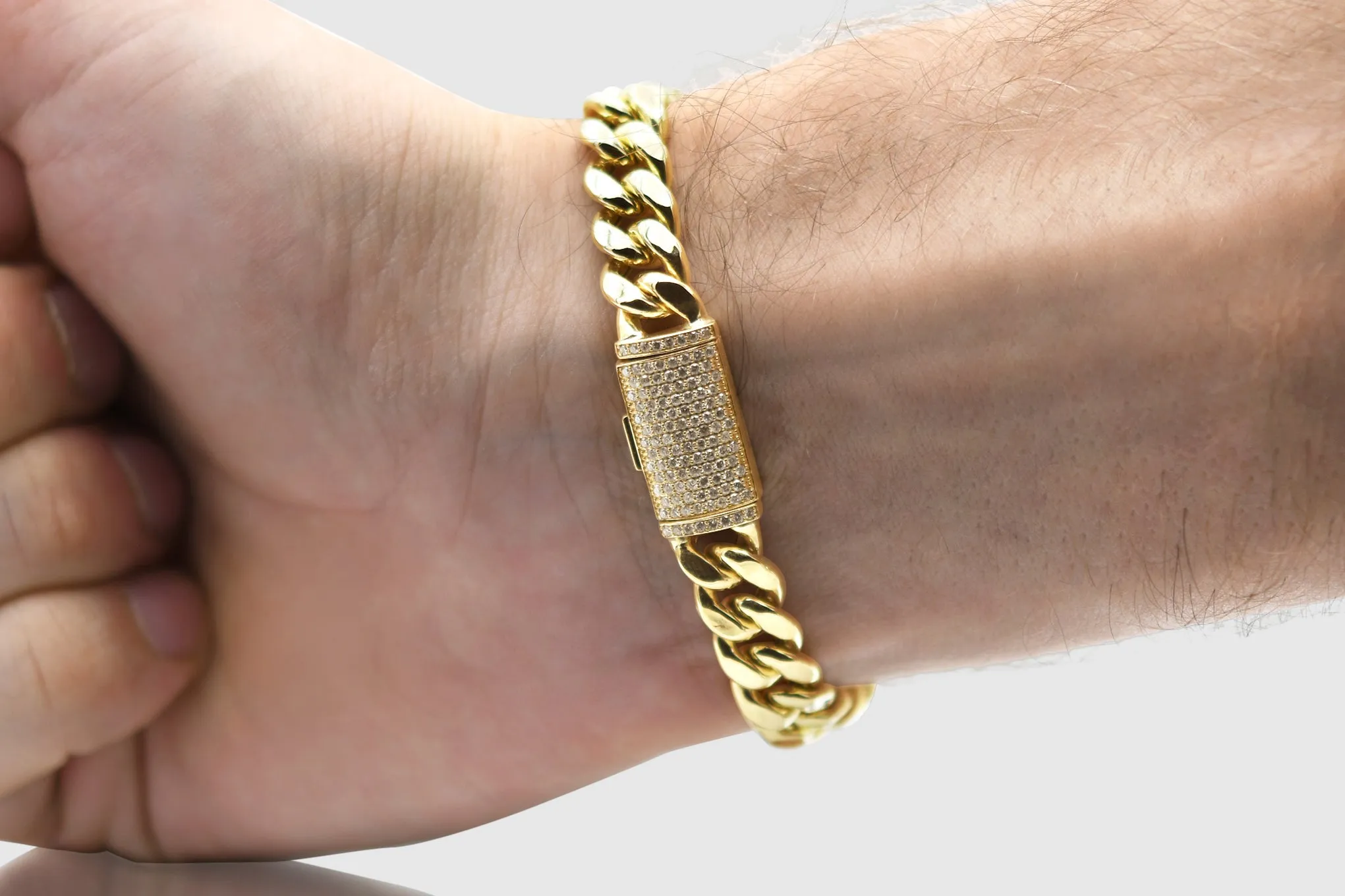 9.5mm Hollow Miami Cuban Gold Diamond Lock Bracelet