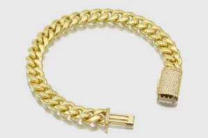 9.5mm Hollow Miami Cuban Gold Diamond Lock Bracelet