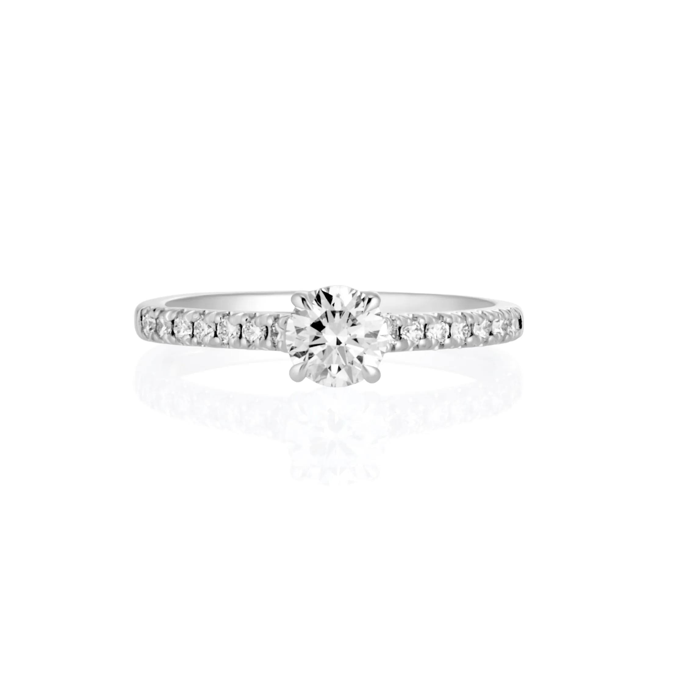 9ct White Gold Round Brilliant Lab Grown Diamond Engagement Ring with Shoulder Stones TDW= 0.74ct