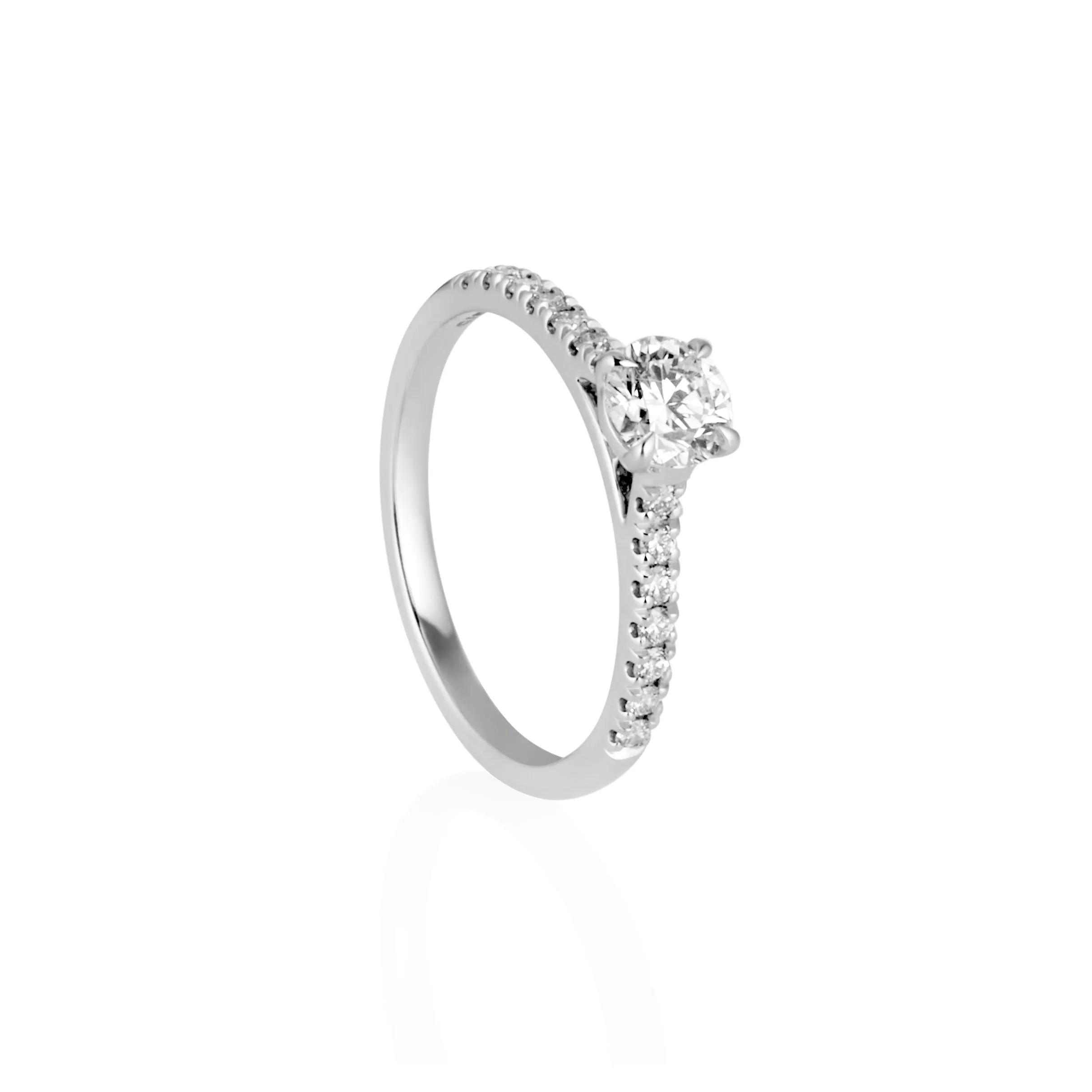 9ct White Gold Round Brilliant Lab Grown Diamond Engagement Ring with Shoulder Stones TDW= 0.74ct